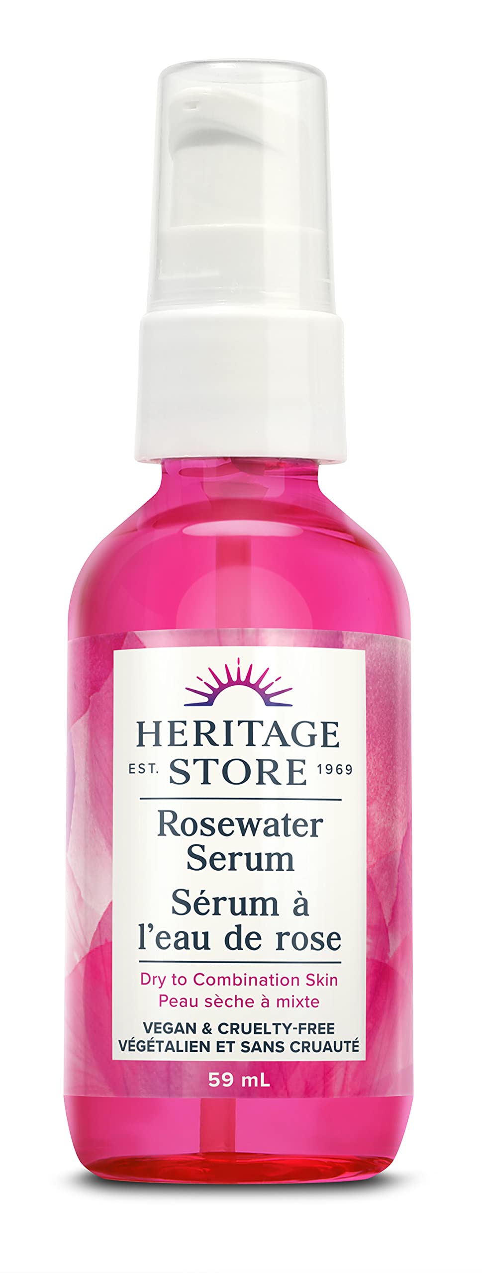 Heritage Store - Sérum à l'eau de rose | Acide hyaluronique 1 % | Vegan & Sans cruauté animale | Peaux sèches à mixtes | 59 ml, Transparent