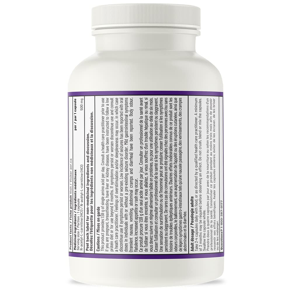 AOR ALCAR Acetyl-L-Carnitine 500mg 120 Caps 60-Day Supply - L-Carnitine Supplement, Non-GMO, Vegan, Convenient Format for a Balanced Lifestyle