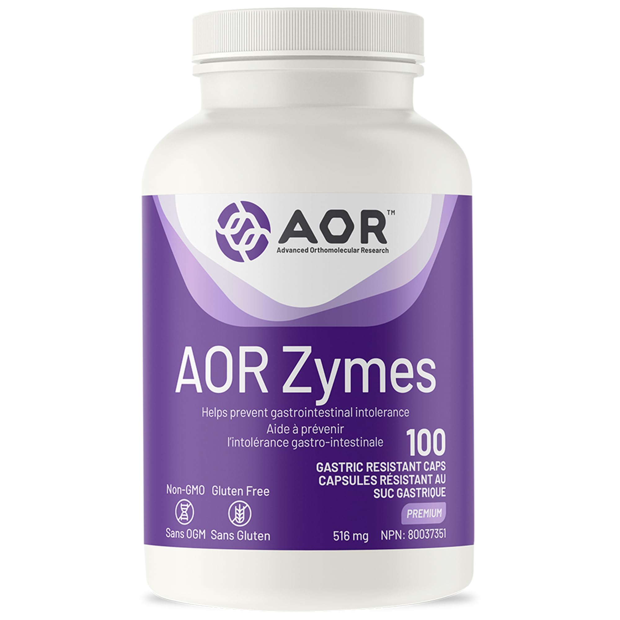 AOR Zymes Enzymes pancréatiques 516mg, 100 gélules pour 100 jours – Aide à prévenir l'intolérance gastro-intestinale, soutien digestif avec lipase, amylase et protéase – Sans OGM et sans gluten
