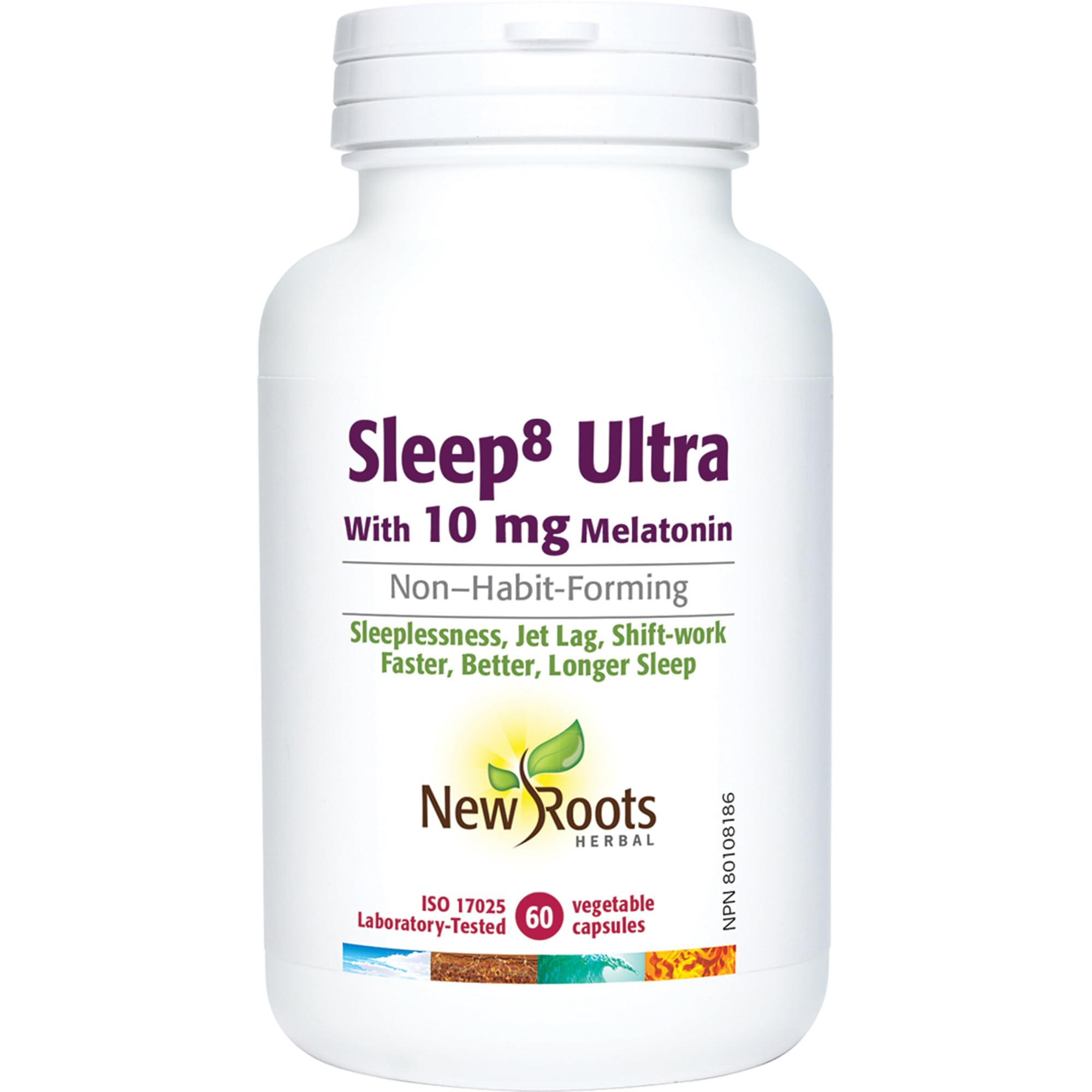 New Roots Herbal Sleep 8 Ultra, 60 Veg Capsules, 2-Month Supply, 10mg Melatonin with Soothing Herbal Blend for Restful Nights, Ideal for Travel, Shift Transitions & Relaxation, Non-GMO & Gluten-Free