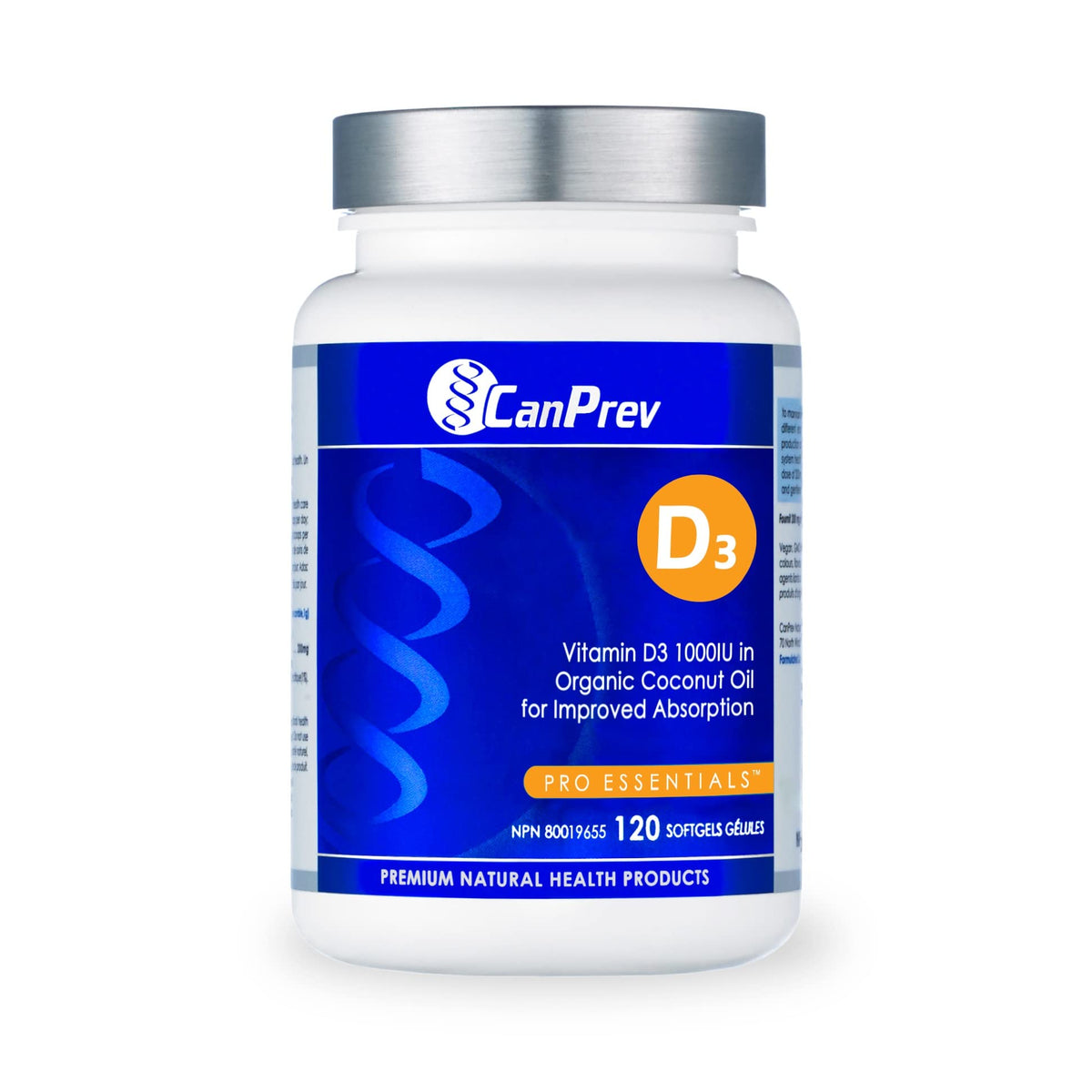 CanPrev Vitamin D3 Softgels, 1000 IU, Organic Coconut Oil, 120-Day Supply