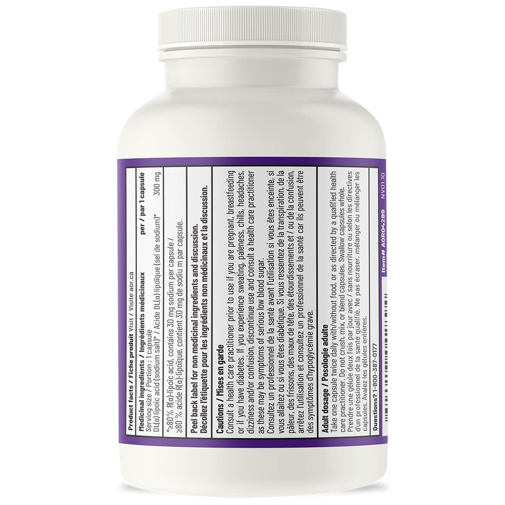 AOR R Alpha Lipoic Acid Capsules, 300mg Delayed Release, Vegan, 60 Capsules