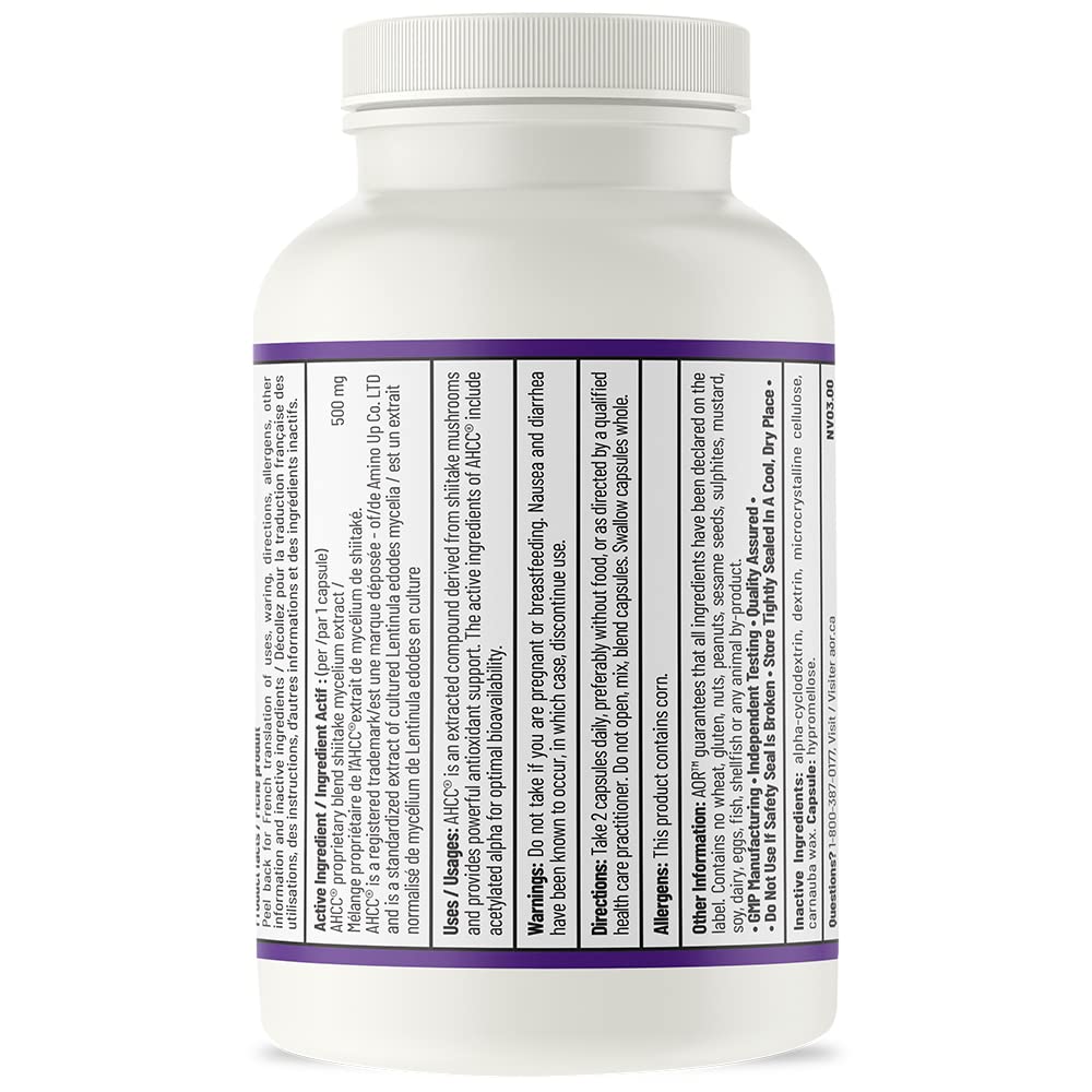 AOR Shiitake Mushroom Supplement, AHCC 500 mg, 60 Capsules, 30 Day Supply