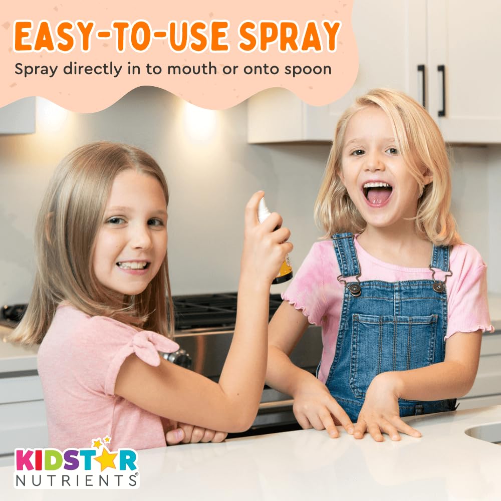 KidStar Nutrients - Vitamin D3 Spray 500 IU, 52ml Liquid 375-Servings, Organic Orange Flavour - Cholecalciferol Vitamin D3 with Calcium for Bone Health, Teeth Health & Immune System Support - No-Sugar