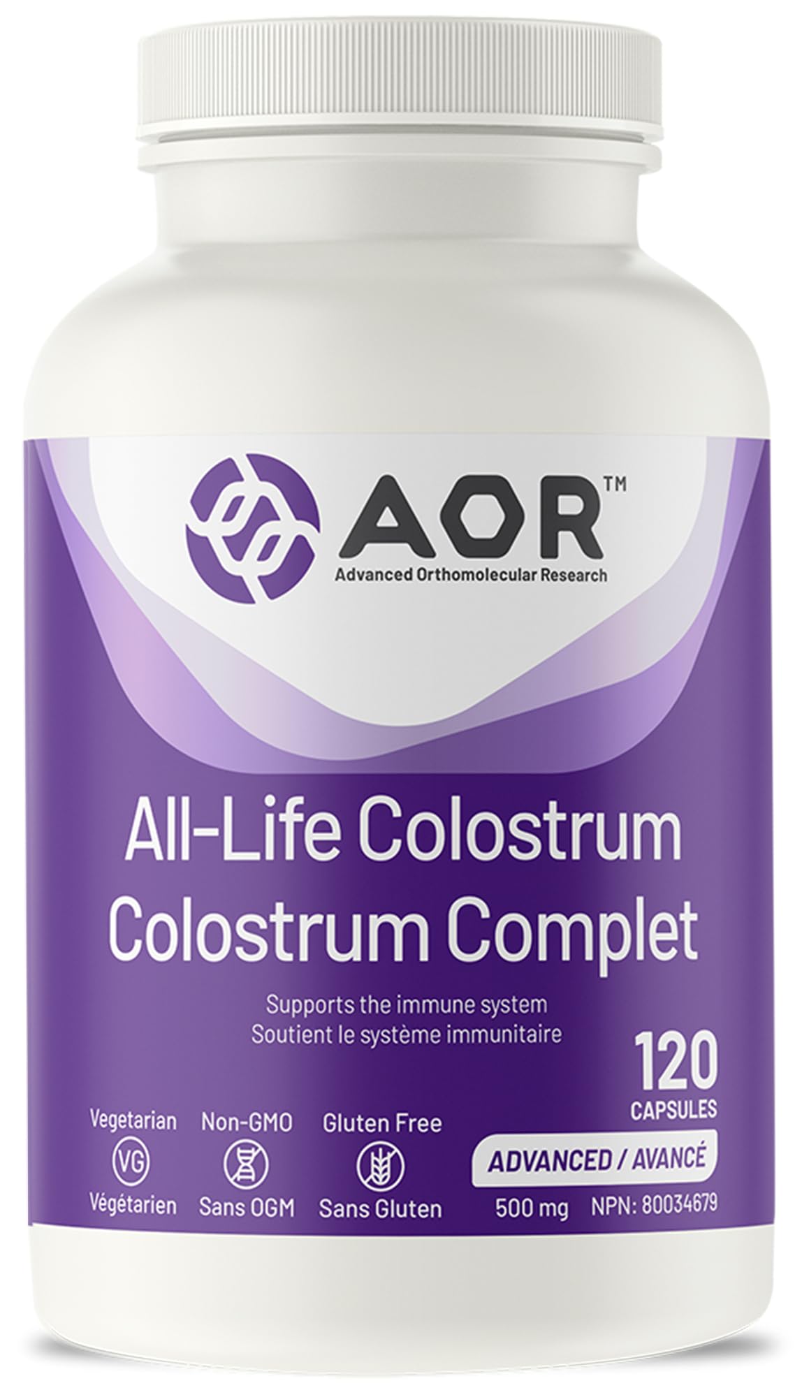 AOR All-Life Colostrum 500mg 120 Capsules 4-Month Supply - Bovine Colostrum Supplement for Gut Health, Skin & Nails, Whole-Food Sourced Colostrum for Vitality - Non-GMO, Vegetarian and Gluten-Free