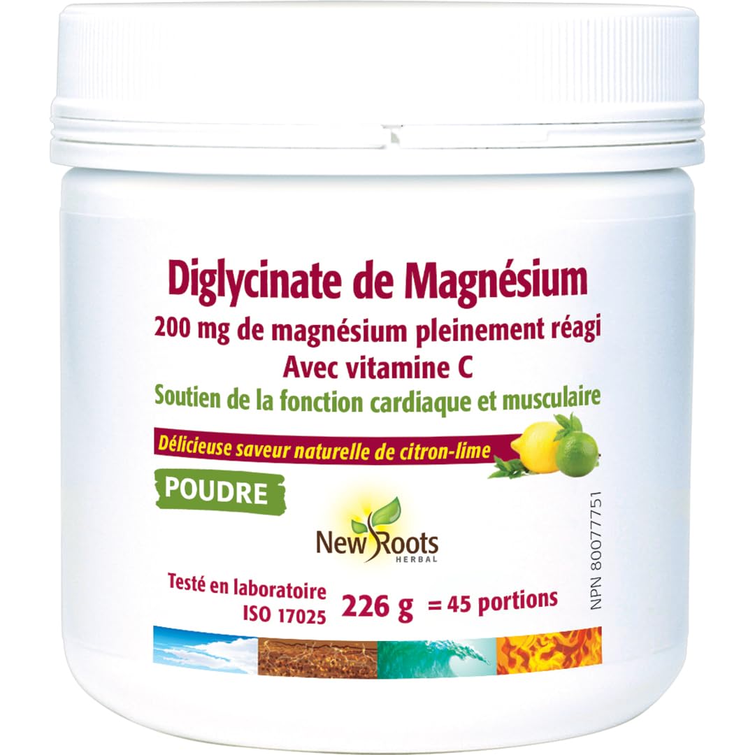 New Roots Herbal - Magnesium Bisglycinate Powder, Lime Flavor Drink Mix - Pure Magnesium Glycinate with Vitamin C for Sleep, Support Heart Health, Muscles Function, Bone & Metabolism