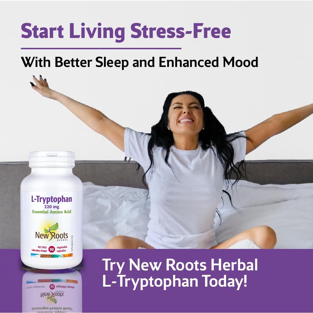 New Roots Herbal - L-Tryptophane 220mg, 90 gélules - Source d'un acide aminé essentiel pour le maintien d'une bonne santé