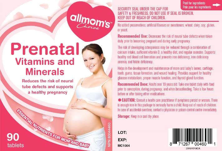 Vitamines prénatales avec 1000mcg de folate (acide folique), vous prépare à la conception et à la grossesse, 23 vitamines et minéraux, incluant fer, calcium, vitamine D, biotine – Approvisionnement de 90 jours - Allmom's Choice