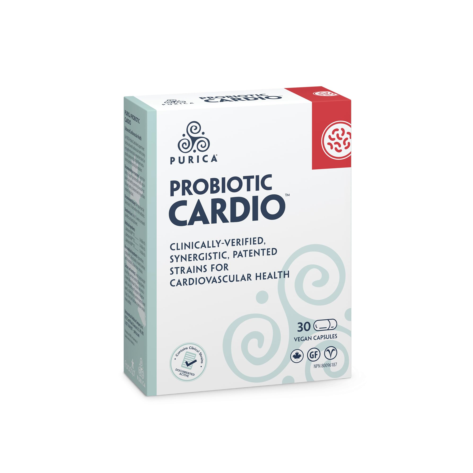 Purica Probiotic Cardio Formula 30 Veggie Capsules, Heart Function Support and Digestive Wellness with KABP Probiotic Strains 30 Day Supply For Adults
