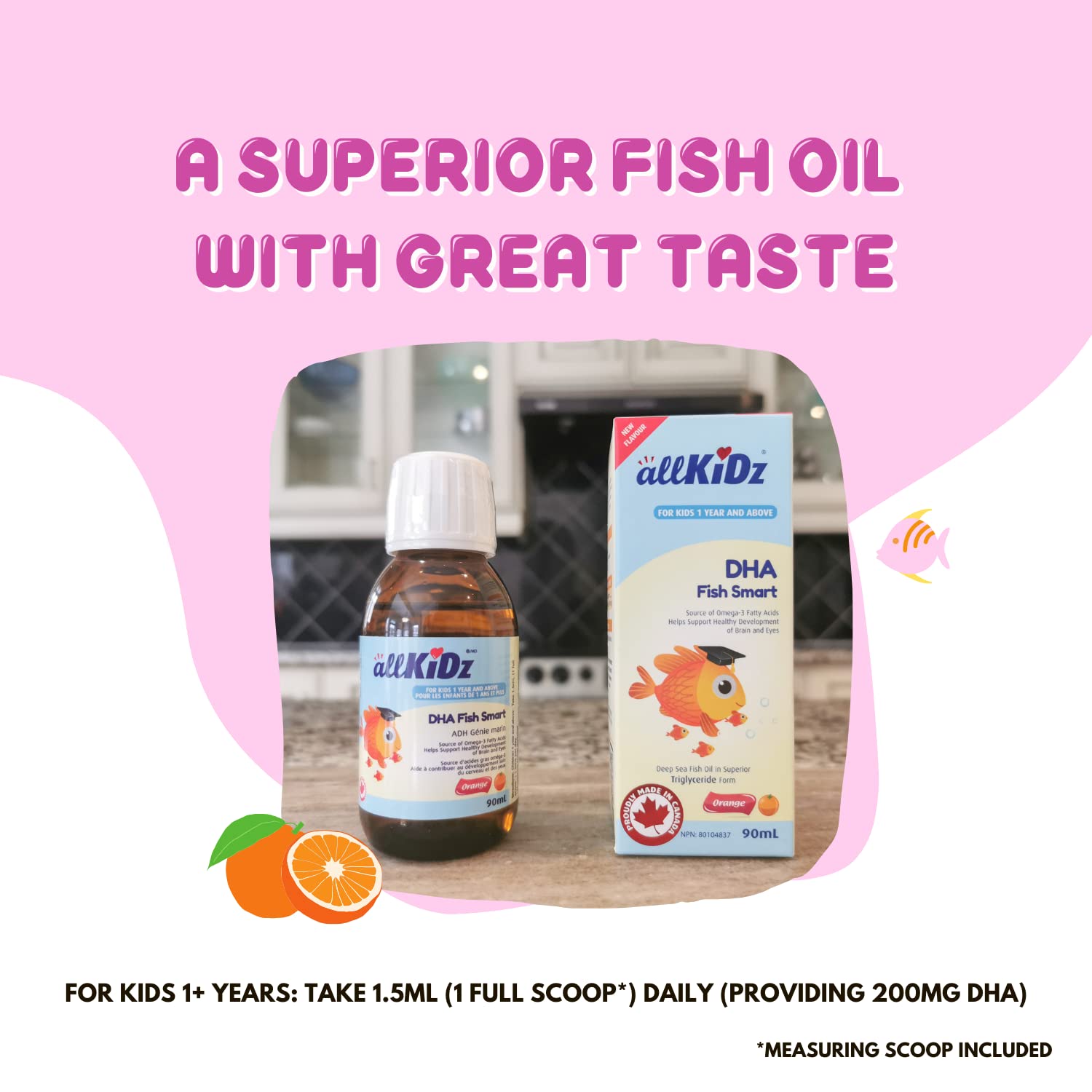allKiDz® DHA Poisson Malin pour les enfants huile de poisson de haute mer supérieure haute puissance