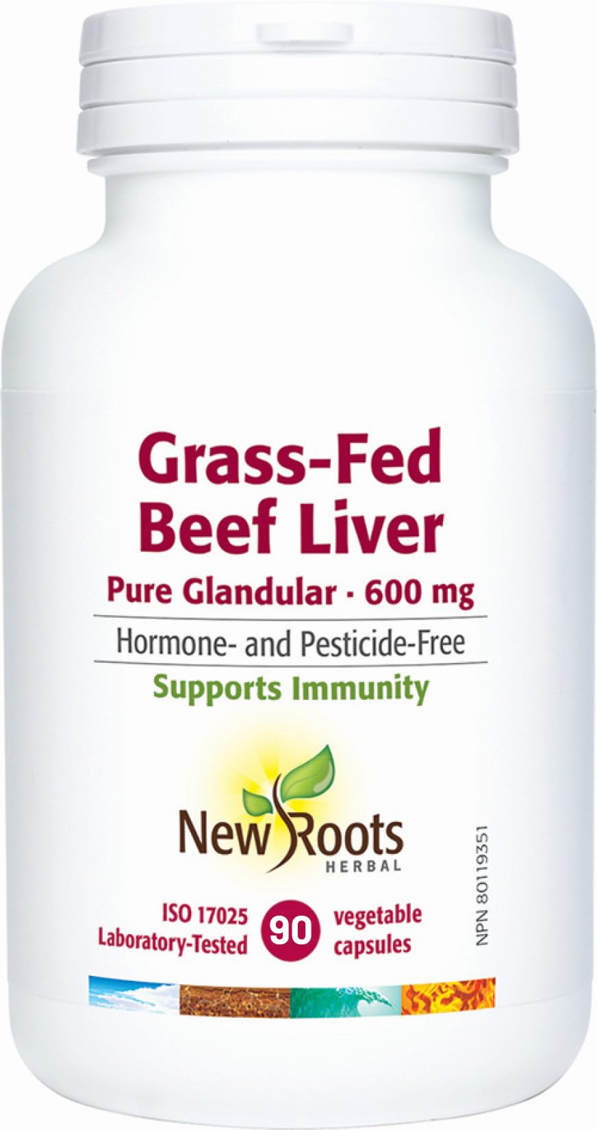 New Roots Herbal - Foie de bœuf nourri à l'herbe 600 mg, 90 capsules - Aide à maintenir et à soutenir la fonction immunitaire - Soutient une fonction hépatique saine - Formule sans gluten