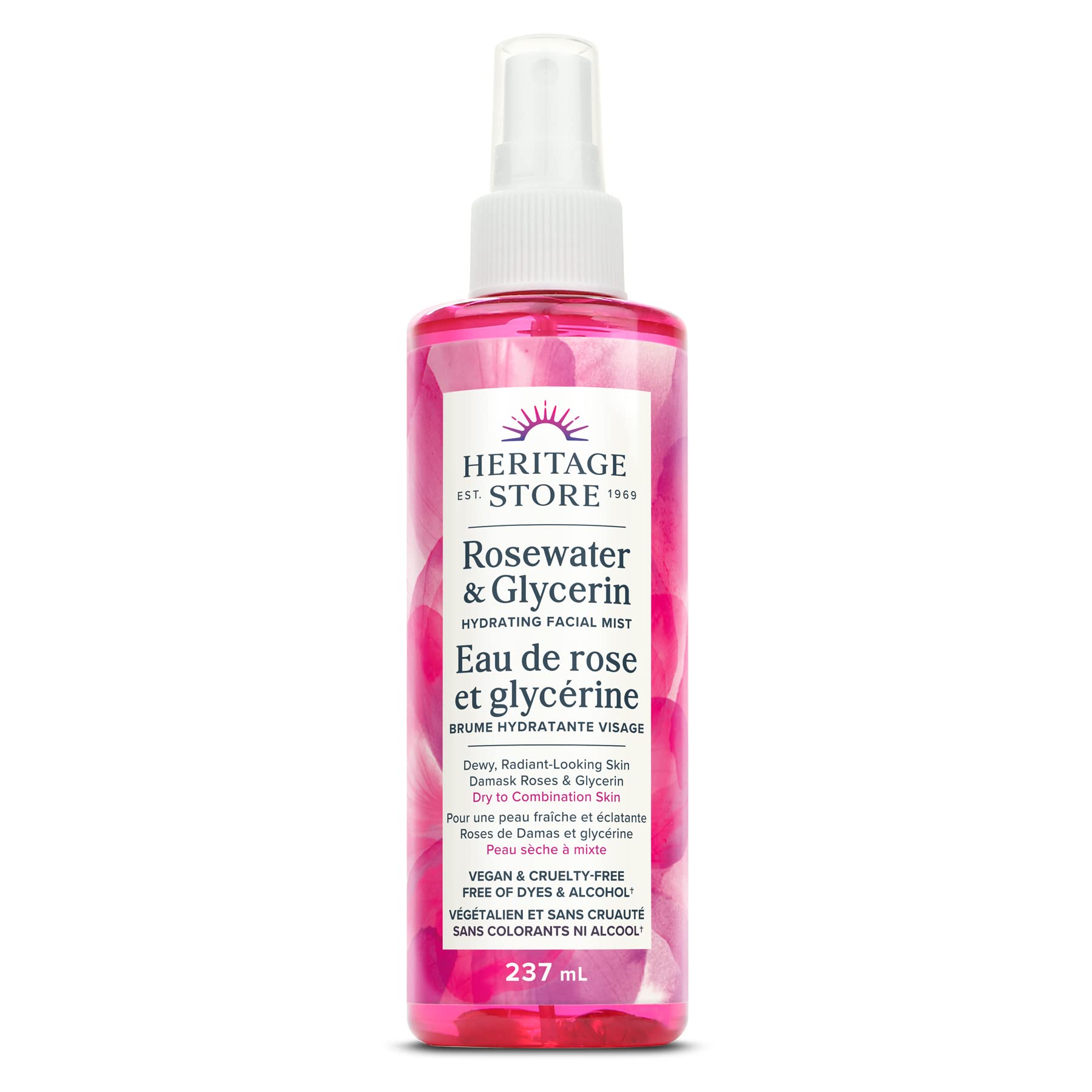 Heritage Store Rosewater & Glycerin | Hydrating Facial Mist | Locks in Moisture for Radiant Skin | Vegan & Cruelty Free | Alcohol & Paraben Free | 237 ml, Clear