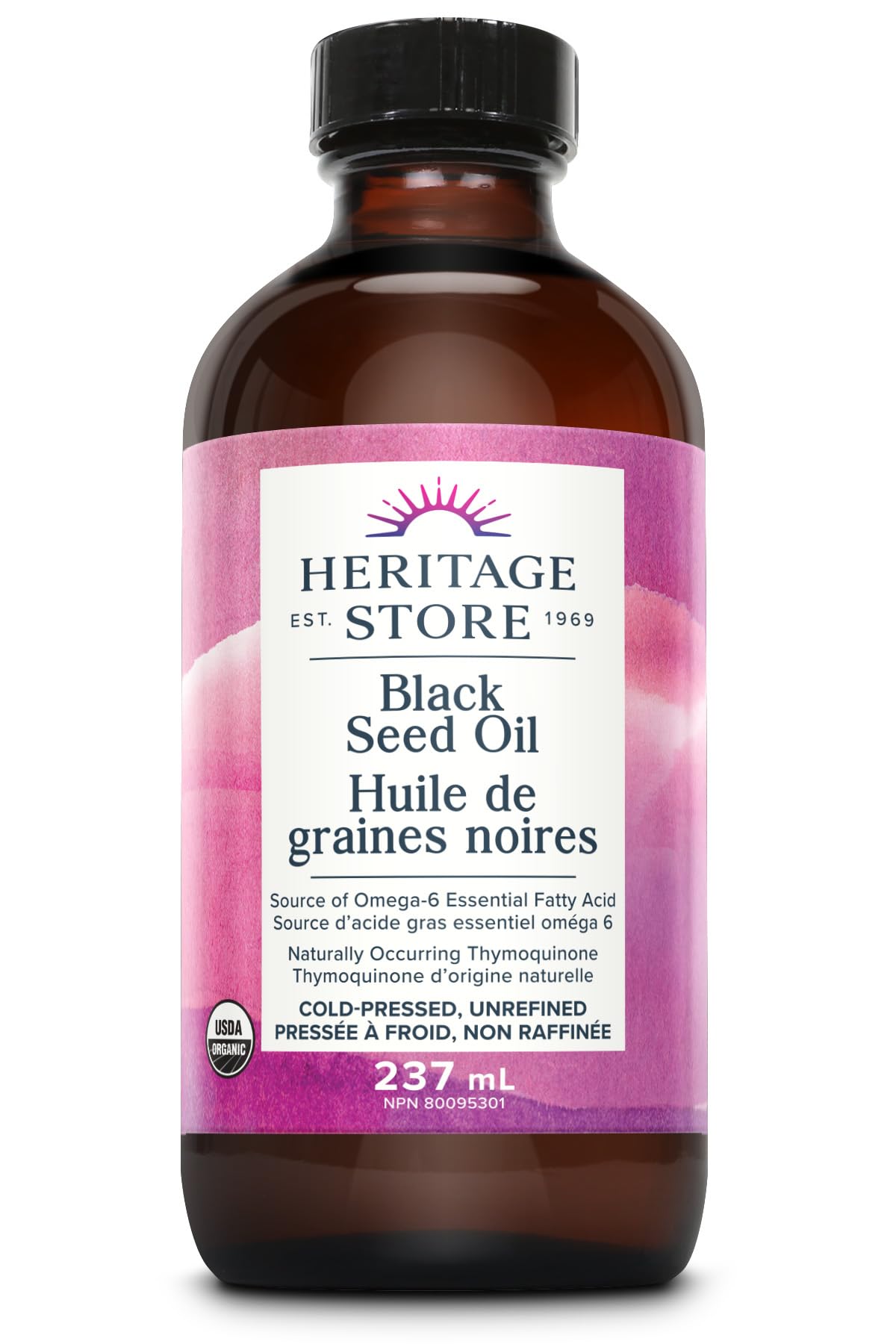 Heritage Store Organic Black Seed Oil, Cold Pressed, Pure Virgin | 237mL