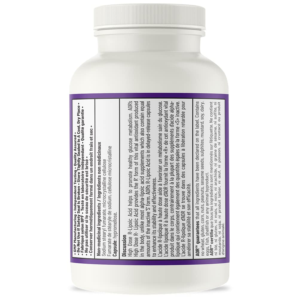 AOR High Dose R-Lipoic Acid 300mg 60 Capsules - Vegan & Gluten-Free Alpha Lipoic Acid Supplement, Support Antioxidant, Carbohydrate Metabolism, Digestive Wellness, Promote Liver Function