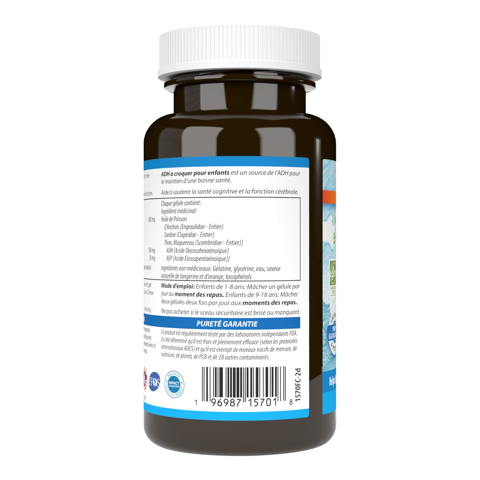 Carlson - DHA à croquer pour enfants, 100 mg de DHA, Croissance et développement, Norvégien, Sauvage, Source durable, Orange