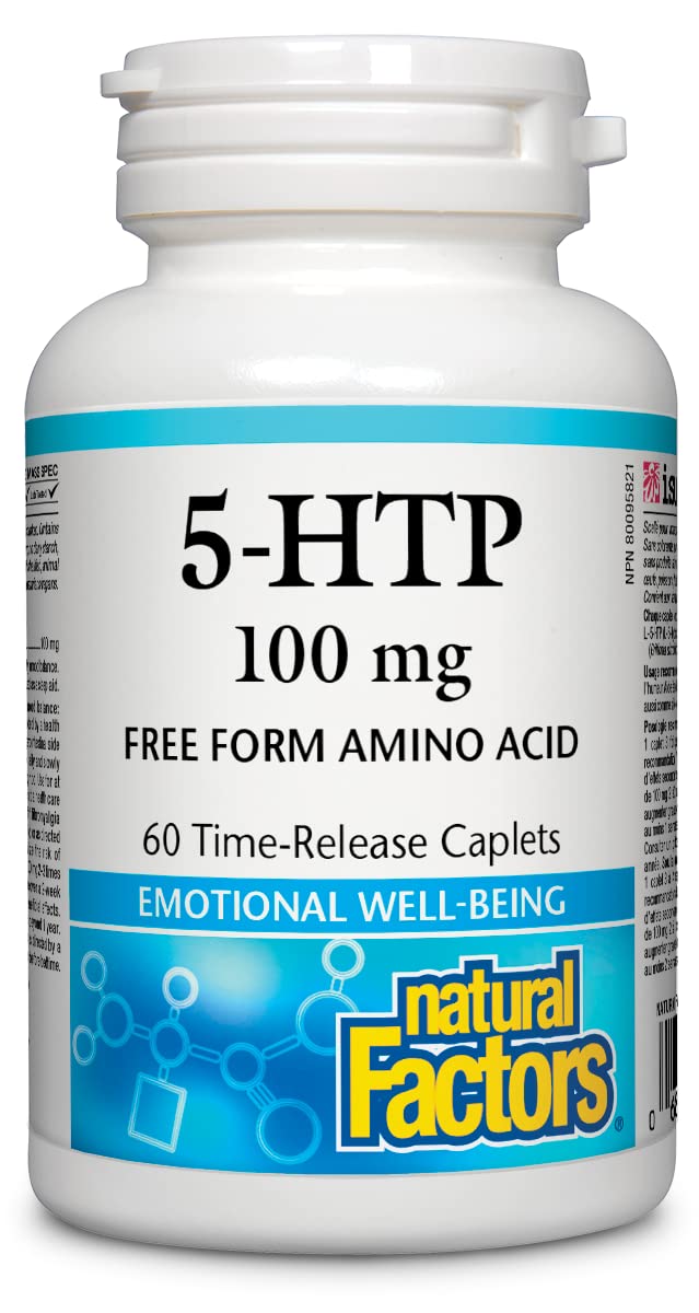 Natural Factors, 5-HTP 100 mg | Promotes a Calm Relaxed Mood, Positive Outlook | Non-GMO, Enhances Production of Serotonin (60 Time Release Caplets)