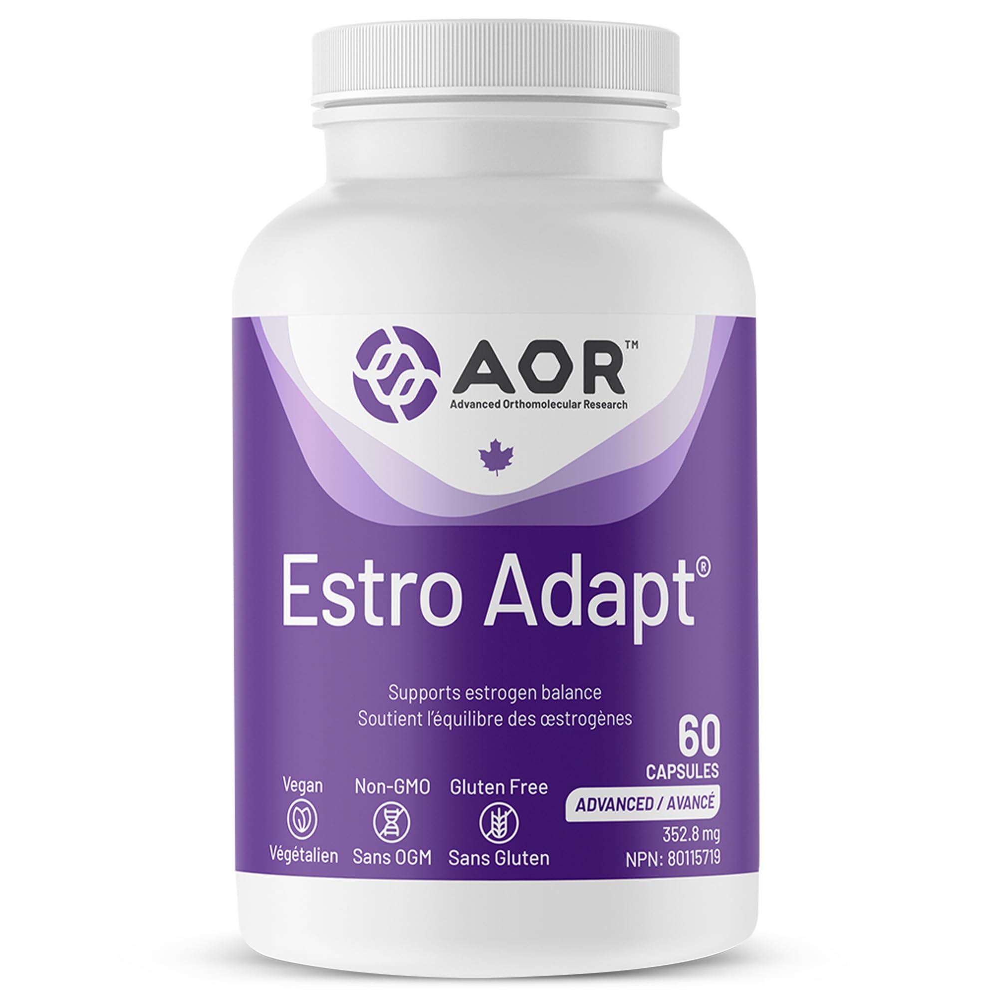 AOR Estro Adapt 60 gélules – Approvisionnement de 30 jours – Complément d'équilibre hormonal avec DIM, D-glucarate de calcium et choline, soutient la fonction hépatique, végétalien, sans OGM et sans gluten – Équilibre d'œstrogènes pour les femmes