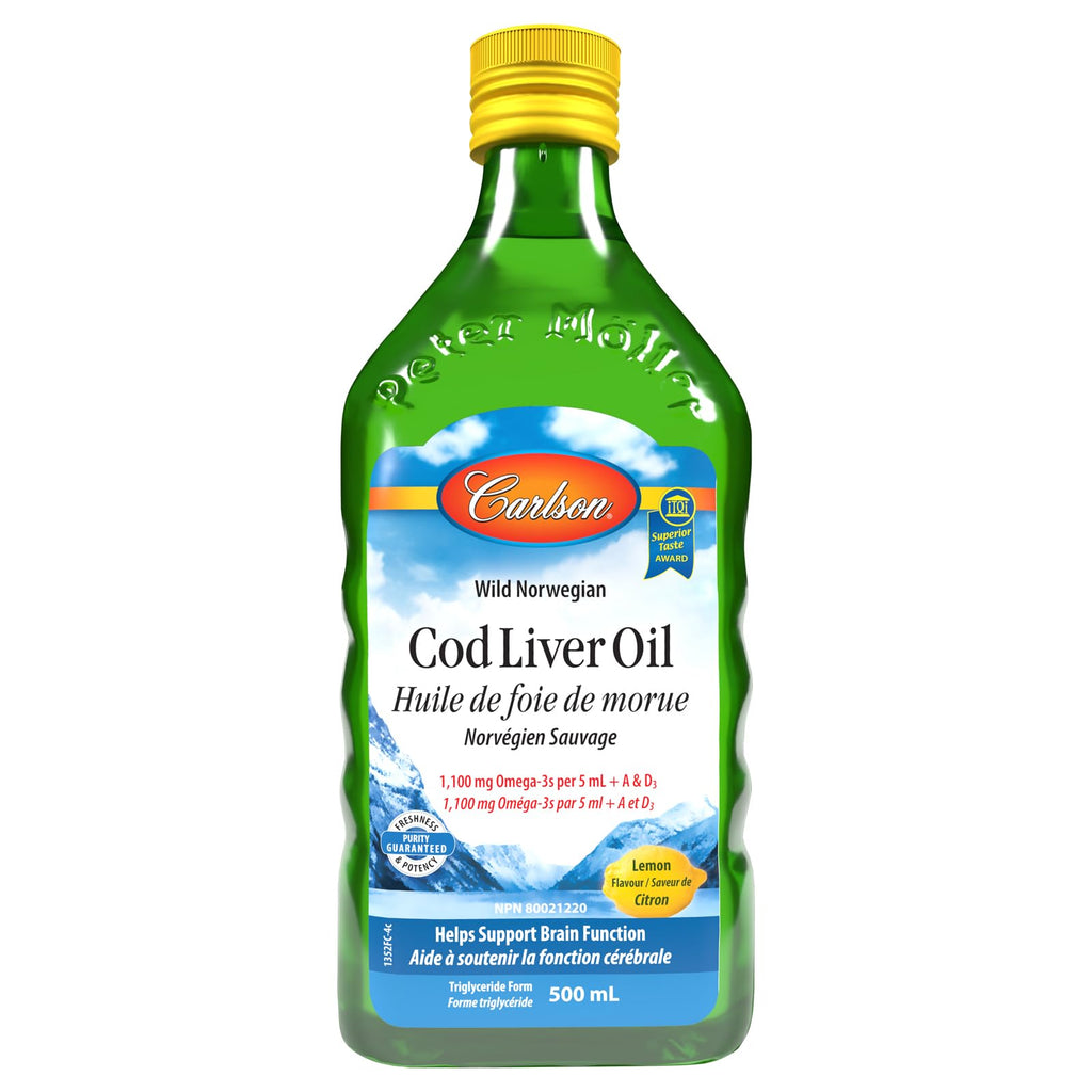 Carlson - Cod Liver Oil, 1100 mg Omega-3s + A & D3, Wild-Caught Norwegian Arctic Cod-Liver Oil, Sustainably Sourced Nordic Fish Oil Liquid