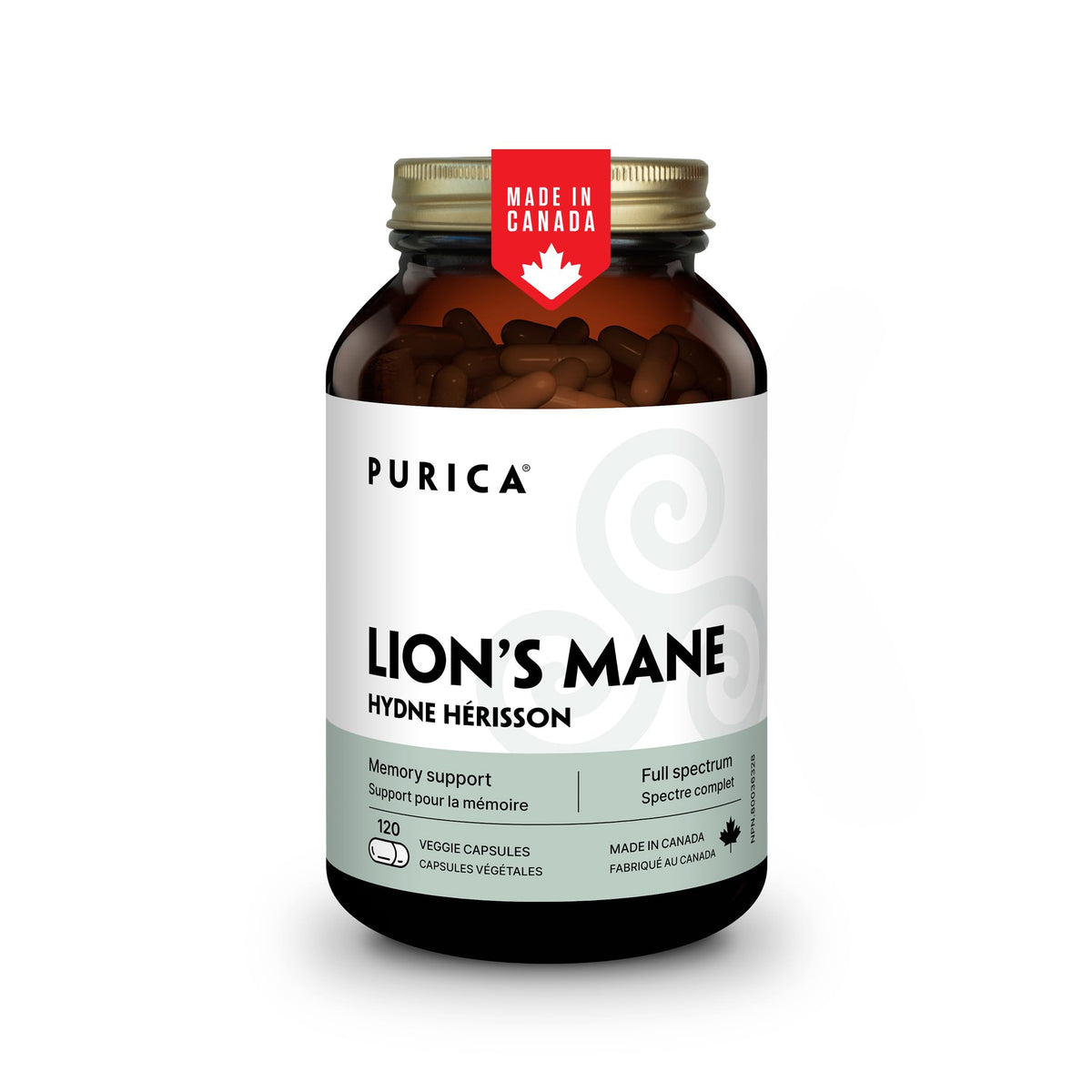 PURICA Lion's Mane Mushroom Supplement, 400 mg, 120 Capsules, 60-Day Supply