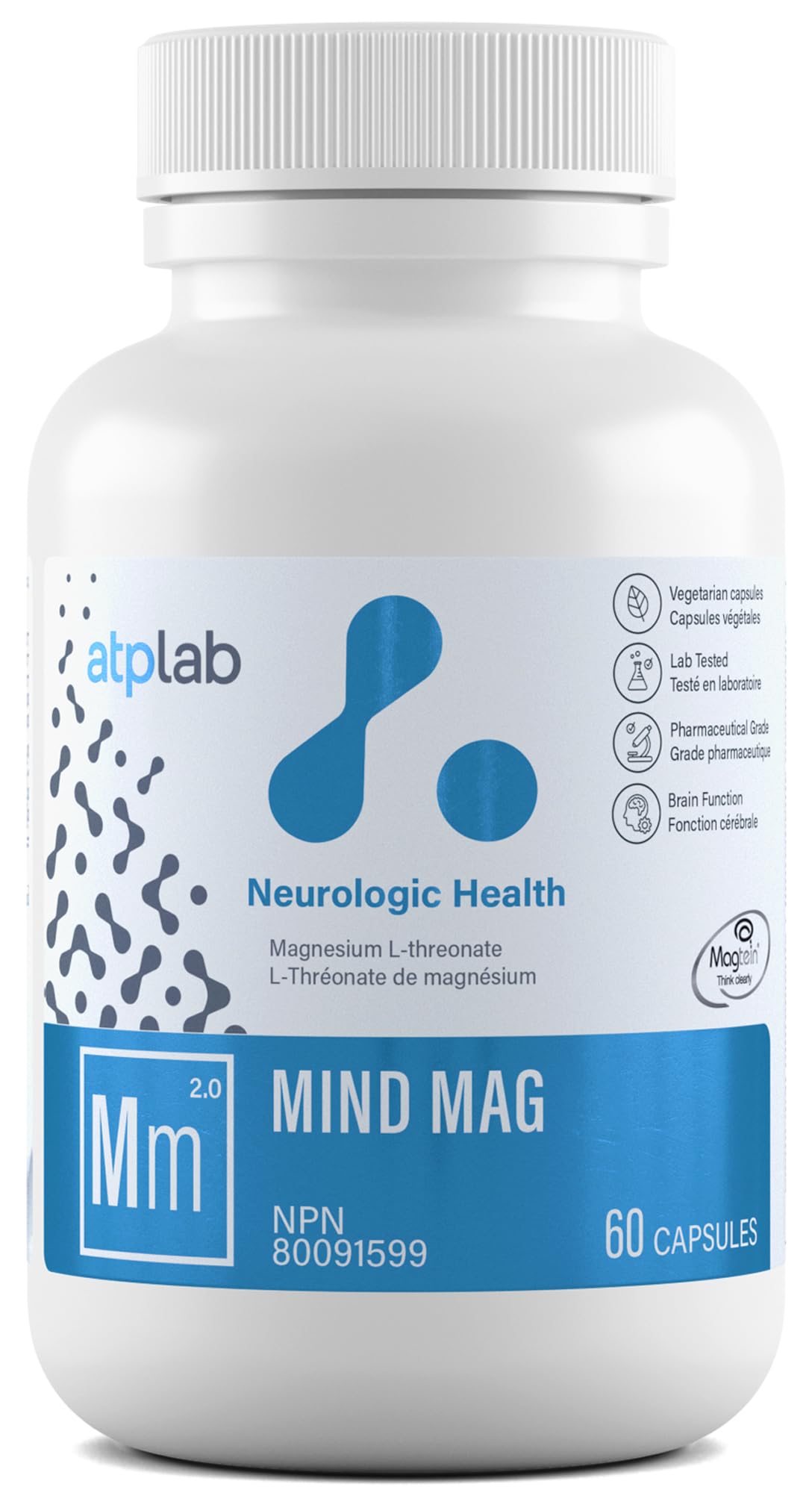 ATP LAB - Mind Mag 60 Capsules 30-Day Supply - Mag Mind Magnesium L-Threonate Supplement - Improve Sleep and Memory, Brain Health, Bone Health and Cognitive Function