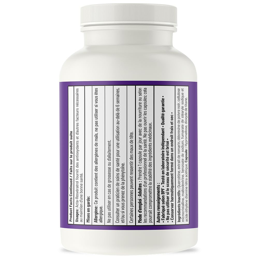 AOR Acta-Resveratrol 80mg, 90 Caps 90-Day Supply - Trans-Resveratrol Supplement with Quercetin - Vegan, Non-GMO & Gluten-Free Formula - Antioxidant Support - Promote Vitality, Natural Defense & Energy
