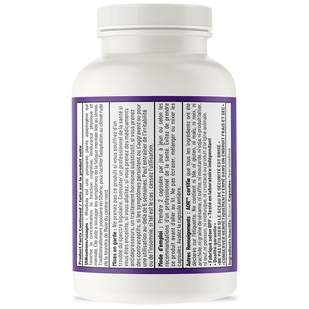AOR Rhodiola Rosea Capsules, 170 mg, No Fillers, 60 Capsules, 30-Day Supply