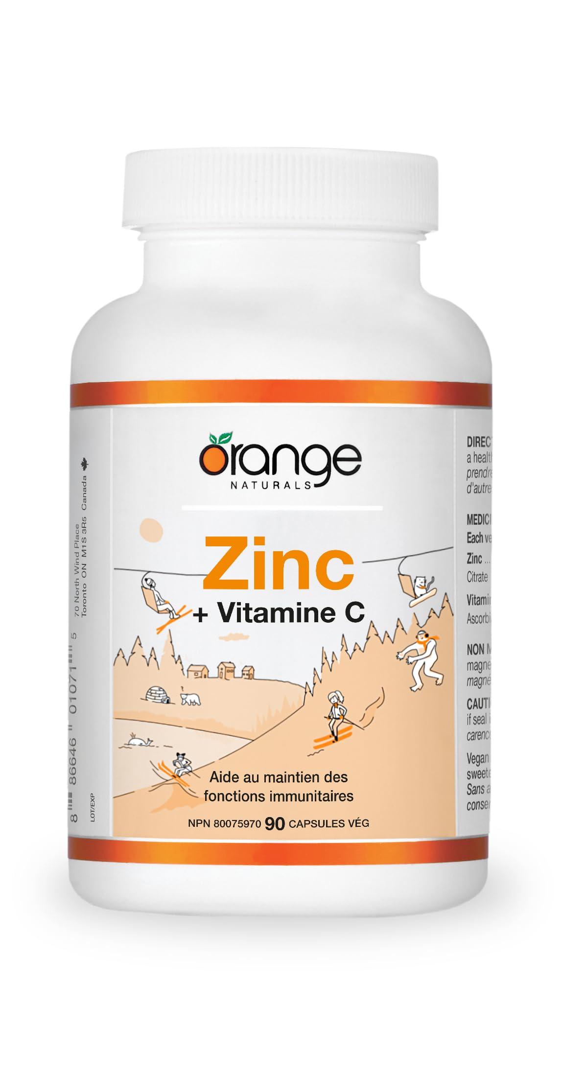 Orange Naturals Zinc + Vitamin C, 90 Veg Capsules, 90-Day Supply, With 50mg Zinc & 400mg Vitamin C, Support Overall Wellness & Skin Vitality, No Gluten or GMO, Easy-to-Swallow, Antioxidant Protection
