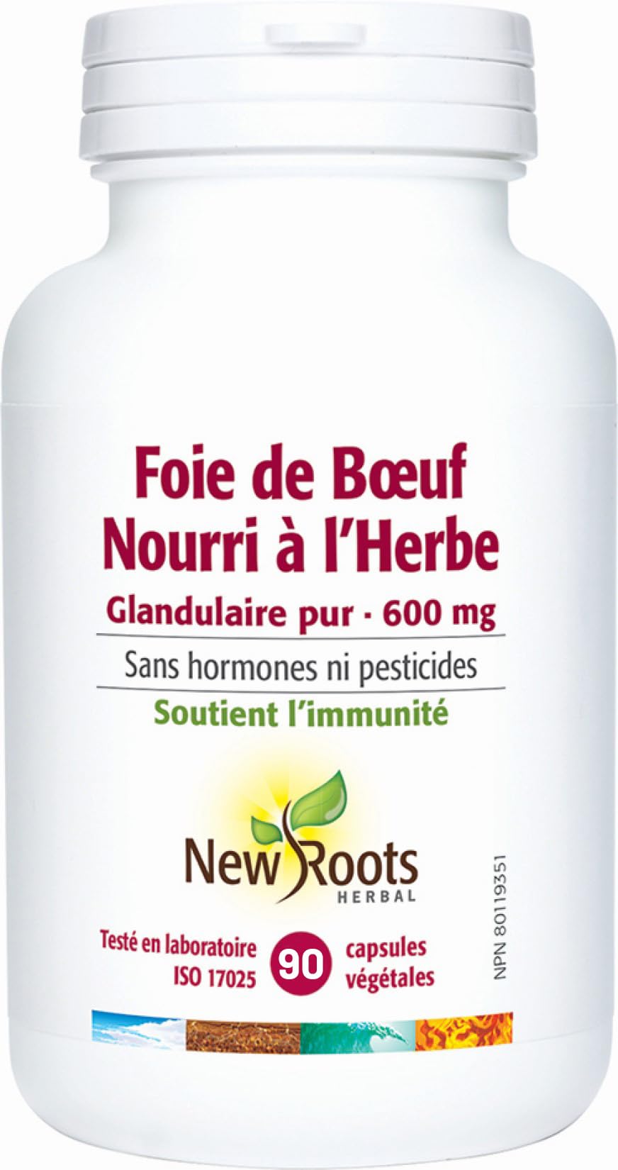 New Roots Herbal - Foie de bœuf nourri à l'herbe 600 mg, 90 capsules - Aide à maintenir et à soutenir la fonction immunitaire - Soutient une fonction hépatique saine - Formule sans gluten