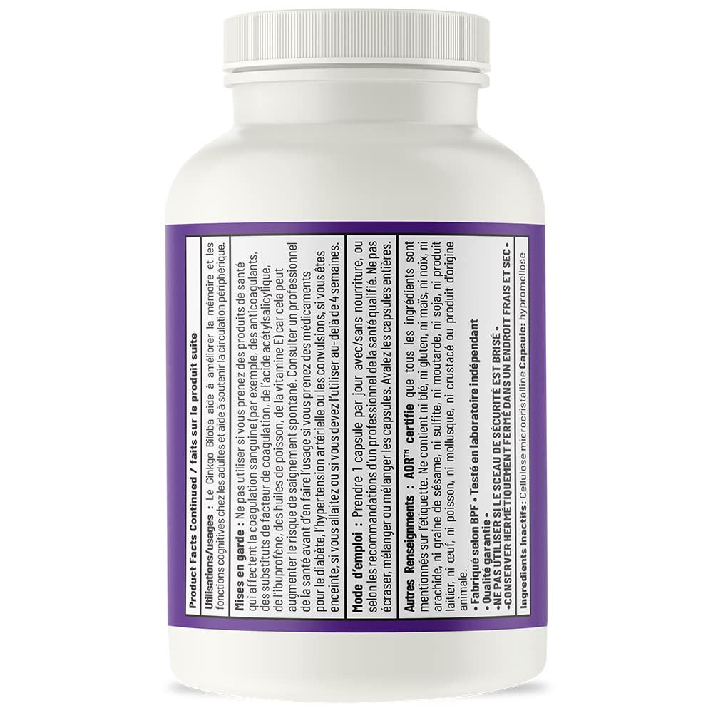 AOR Ginkgo Biloba 120 mg 90 gélules – Approvisionnement de 90 jours – Extrait de Ginkgo Biloba pour le soutien cognitif – Clarté mentale, concentration améliorée et performances cérébrales – Sans OGM, végétalien, supplément antioxydant pour la vitalité
