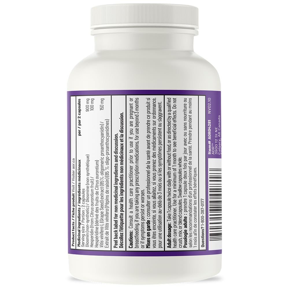 AOR VeinEase 575mg, 60 Vegan Caps 30-Day Supply - Diosmin Hesperidin Supplement, Vitis Vinifera & Grape Seed Extract for Comfortable Legs, Promotes Healthy Vein Function - Vegan, Non-GMO & Gluten-Free