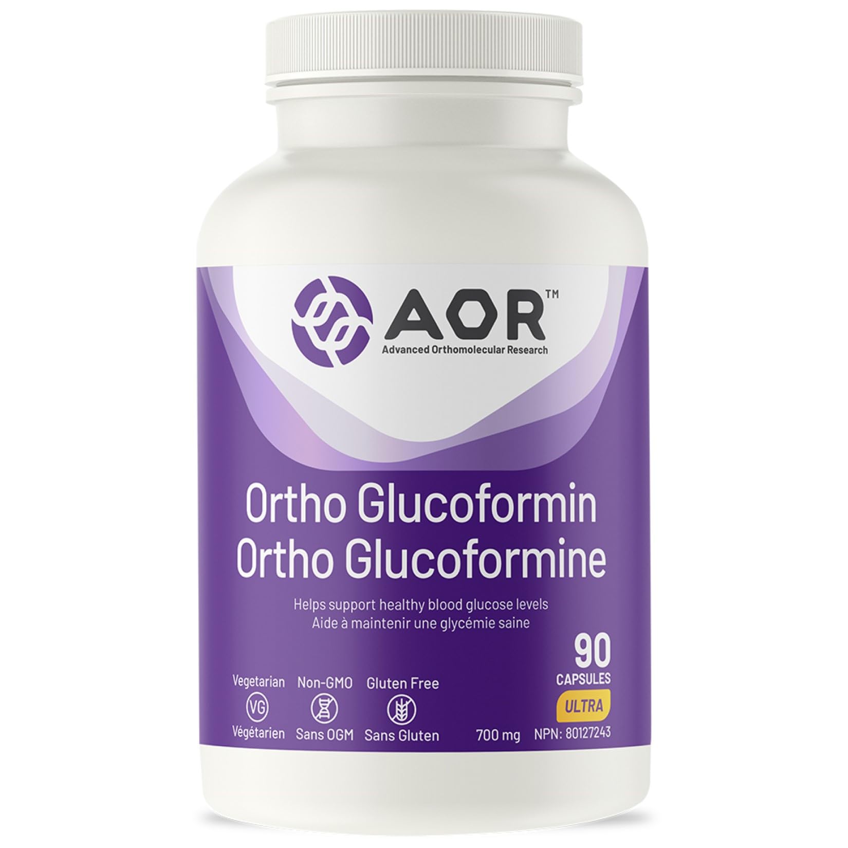 AOR - Ortho Glucoformin 700mg 90 Capsules 30-Day Supply - Helps Support Healthy Blood Glucose Levels and Cardiovascular Health - Vegetarian, Non-GMO and Gluten-Free