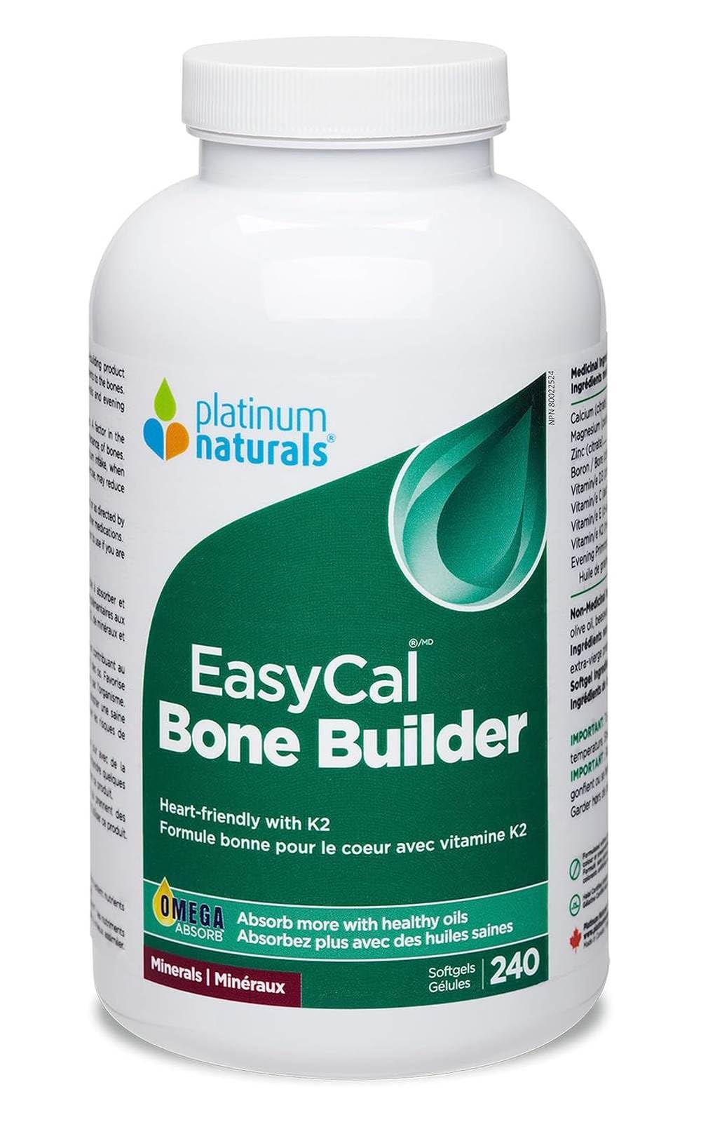 Platinum Naturals - EasyCal Bone Builder | Bon pour le cœur avec K2 | Favorise la force et la souplesse des os