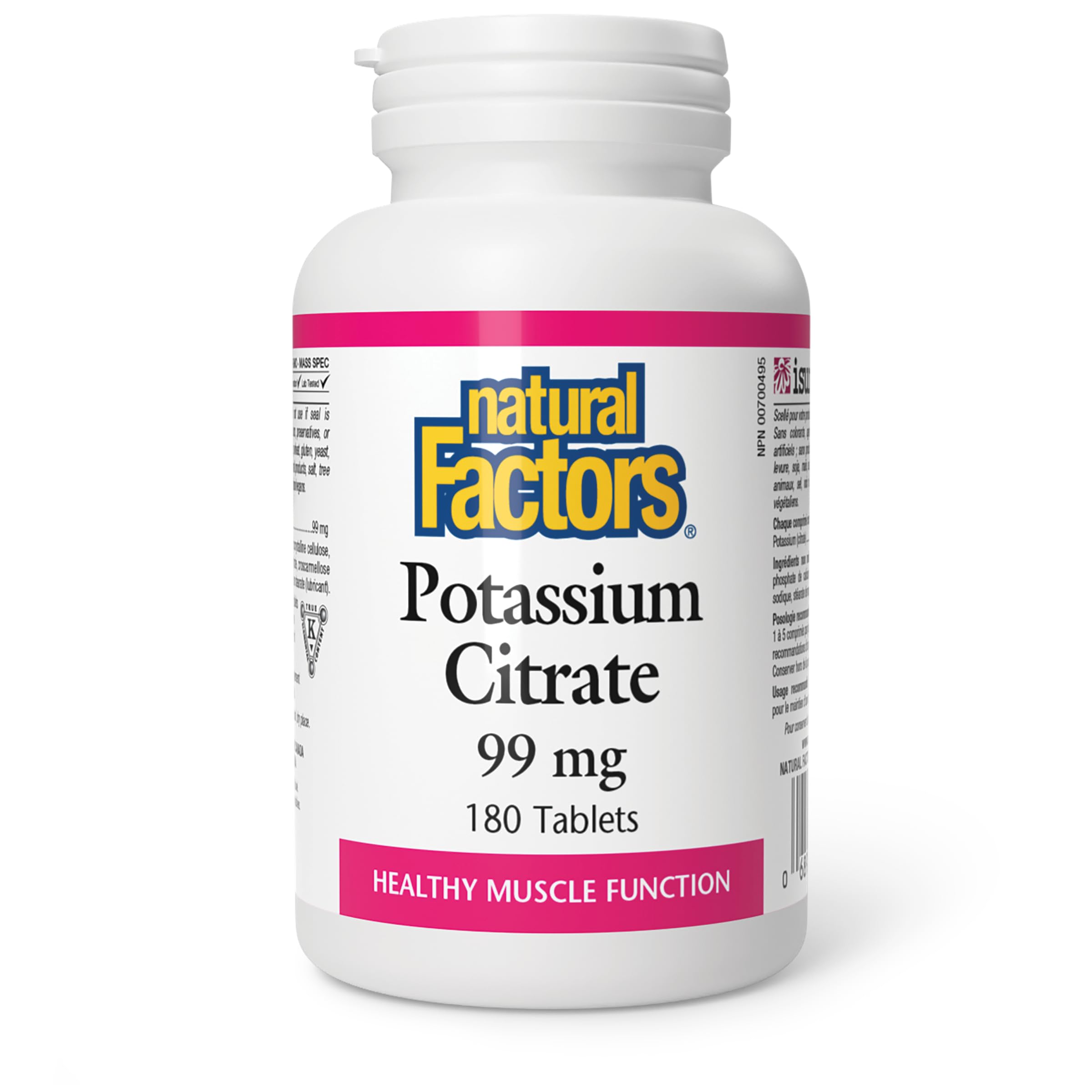 Natural Factors Potassium Citrate 99 mg 180 Tablets, Healthy Muscle Function