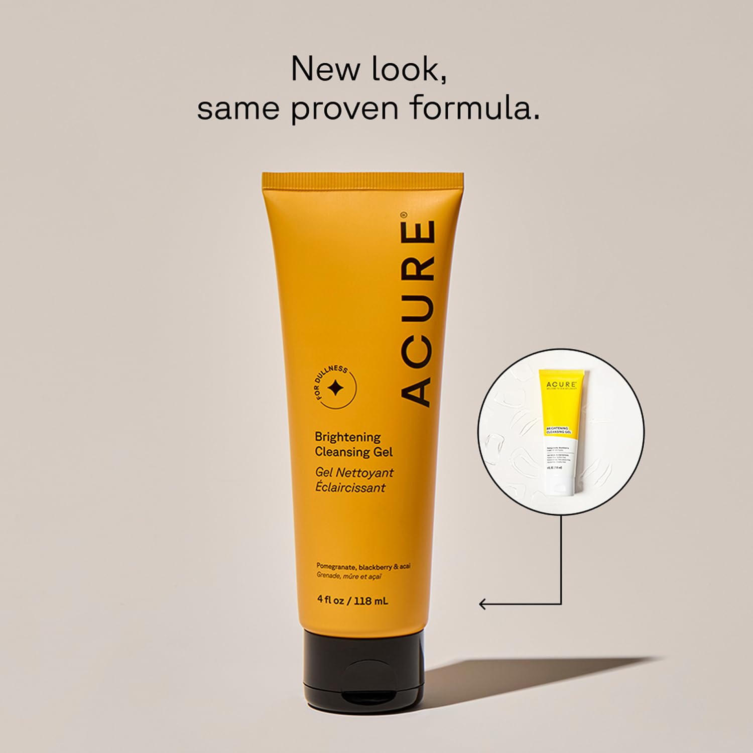 Acure Brightening Cleansing Gel - Vegan Face Scrub, Gentle Facial Cleanser for Radiant Skin with Pomegranate, Blackberry & Acai Infused, Antioxidant-Rich Formula for All Skin Types, 118ml