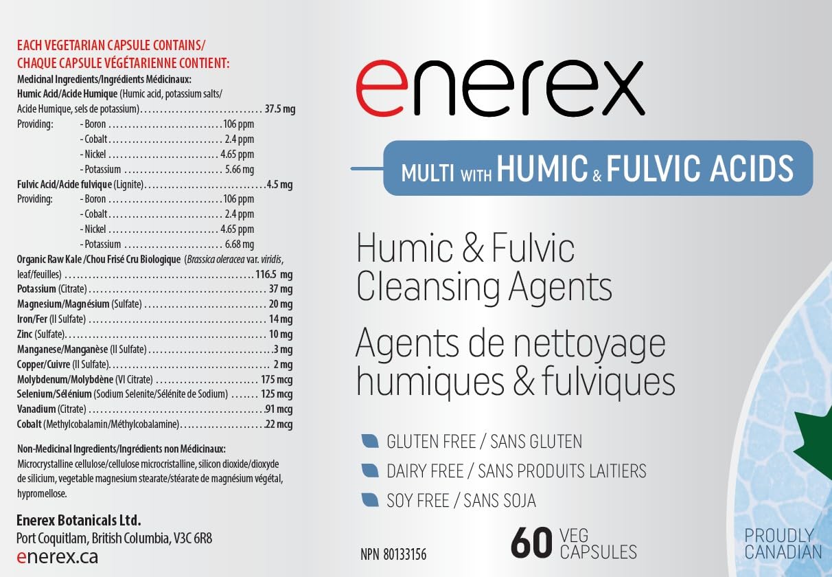 Enerex Multi with Humic & Fulvic Acids - Daily Mineral Support with Organic Kale - Helps the Body ‚ÄúClean Up‚Äù Naturally Without Depleting Nutrients - Vegan, Non-GMO, Gluten-Free, 60 Veg Caps