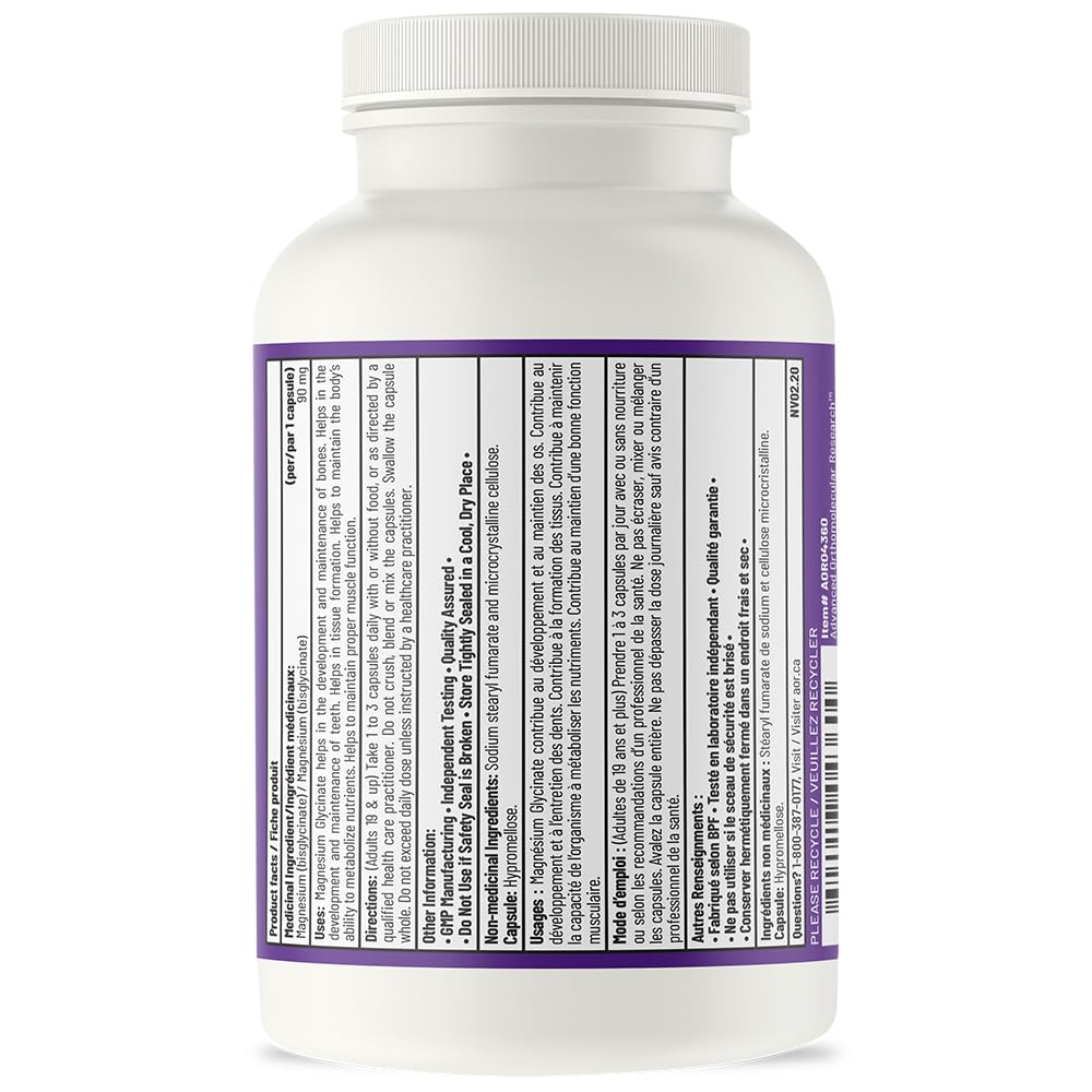 AOR Magnésium Glycinate, 90 mg, Favorise une fonction musculaire et un métabolisme optimaux, Soutien cardiovasculaire, Confort musculaire et cycles menstruels équilibrés, Végétalien et sans OGM