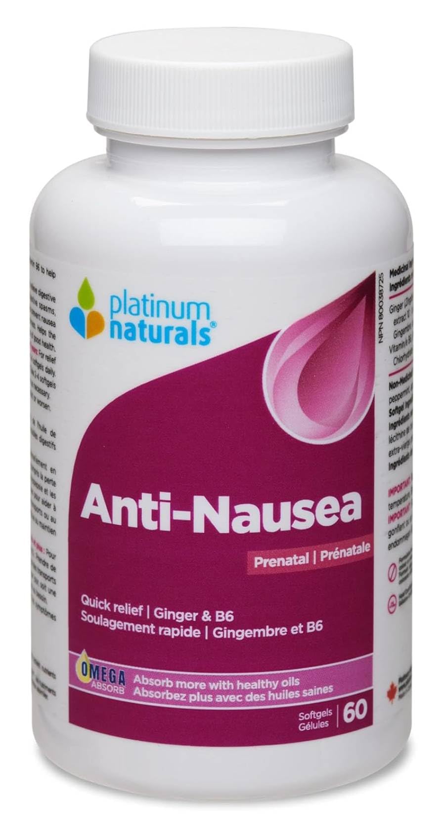 Platinum Naturals - Anti-nausée prénatal | Soulagement rapide | 60 gélules
