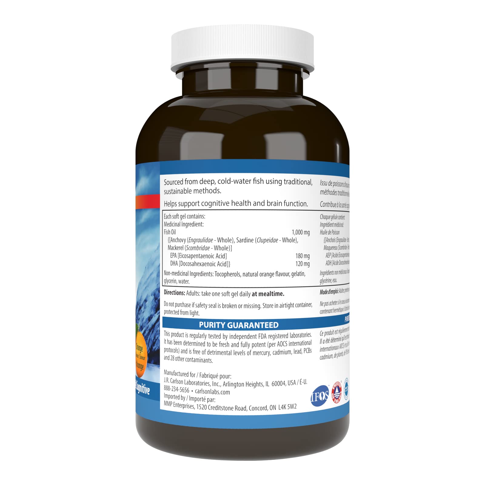 Carlson - Huile de poisson de très haute qualité, 350 mg d'oméga-3, supplément d'huile de poisson norvégienne, huile de poisson sauvage oméga-3, capsules d'huile de poisson issues de sources durables, supplément d'oméga-3