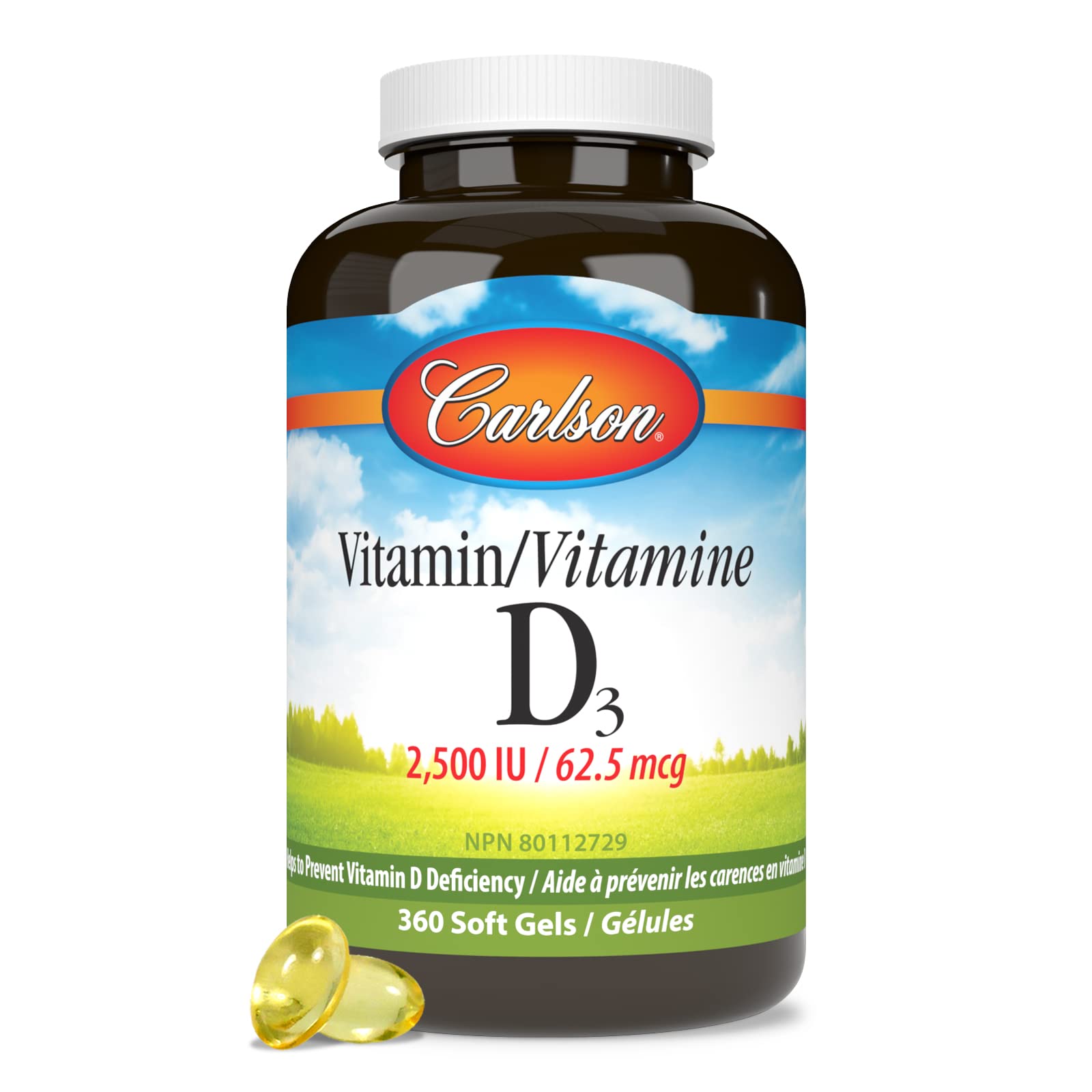 Carlson - Vitamin D3, 2500 IU (62.5 mcg), Cholecalciferol, Vitamin D Supplements, Vitamin D3 Soft Gels