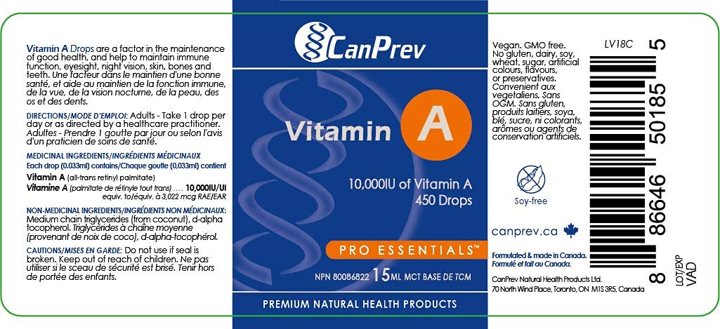 CanPrev Vitamin A Liquid Drops, Retinyl Palmitate, 15 ml, 450 Day Supply