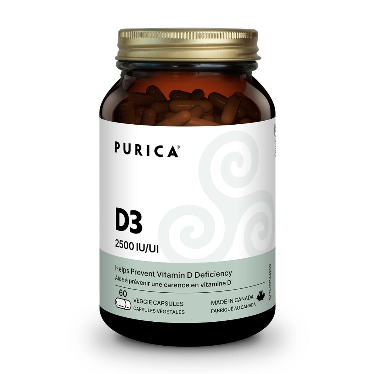 Purica Pine D3 Vitamin D3 2500 IU Plant-Based, 60 Veggie Capsules