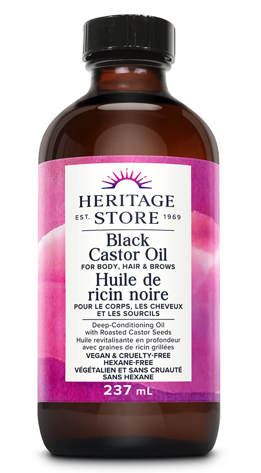 Heritage Store - Huile de ricin noire | Soin revitalisant intense pour le corps, les cheveux et les sourcils avec des graines de ricin torréfiées | Végétalien et sans cruauté | Sans hexane | 237ml