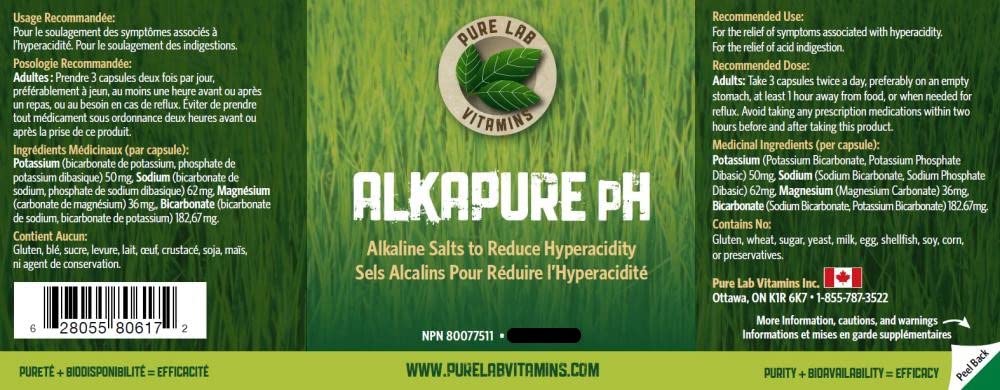 Pure Lab Vitamins - Alkapure pH 60 Vegetarian Caps | Balanced Alkaline Salts Antacid Supplement | Improve Body pH, Digestion Support, Calcium free