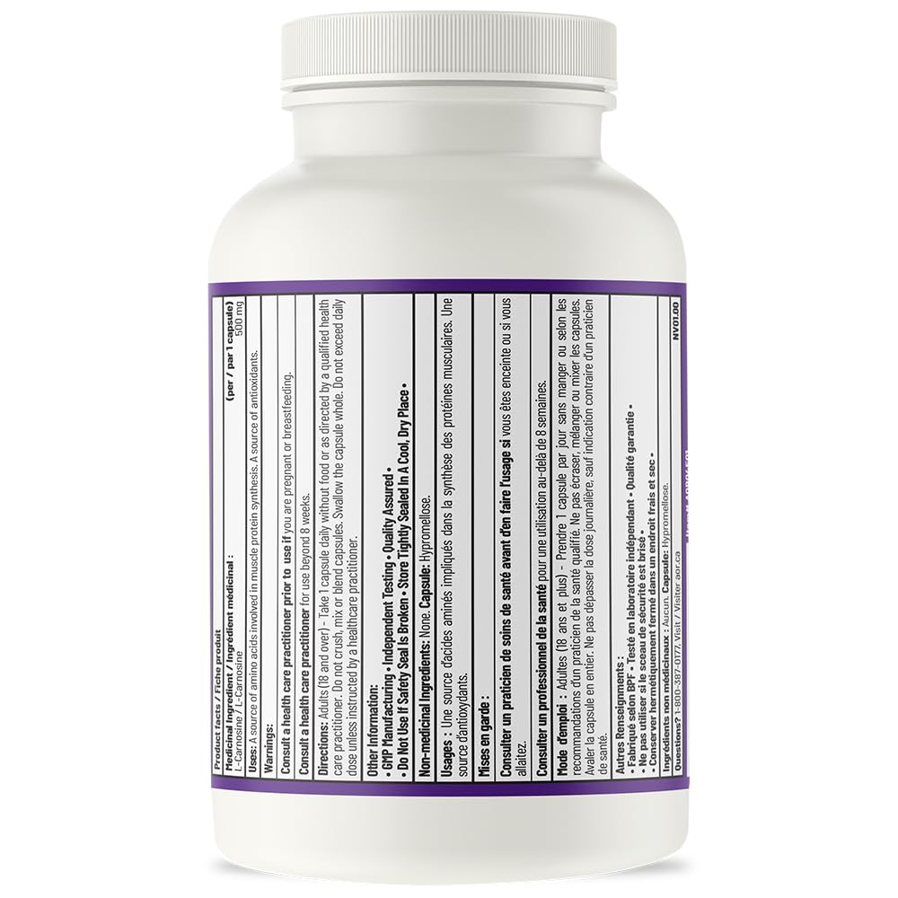 AOR Carnosine Supplément 500 mg Acides Aminés - Soutien Antioxydant pour la Fonction Cellulaire, la Vitalité Musculaire et le Bien-être Cognitif - Formule Végétalienne, sans OGM et sans Gluten
