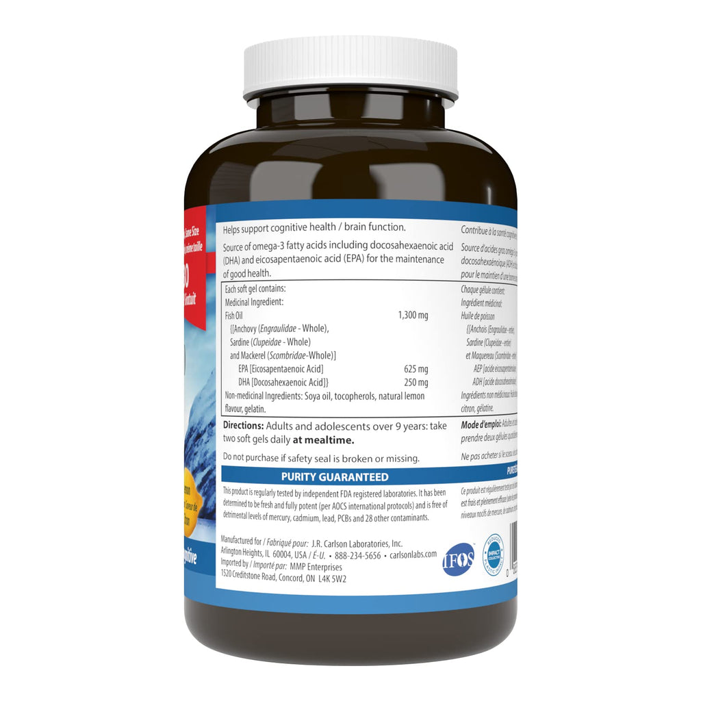 Carlson - Maximum Omega 2000, 2000 mg Omega-3 Fatty Acids Including EPA and DHA, Wild-Caught, Norwegian Fish Oil Supplement, Sustainably Sourced Fish Oil Capsules, Lemon, 90+30 Softgels