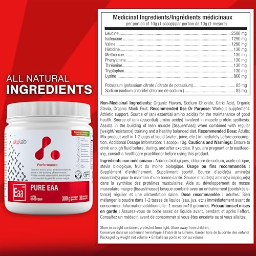 ATP LAB - Pure EAA en Poudre 300g (Saveur Framboise) - Supplément EAA - Poudre d'Acides Aminés Essentiels - Développement Musculaire - Récupération Musculaire