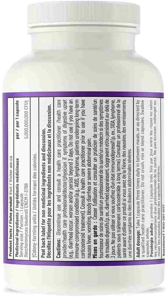 AOR Saccharomyces Boulardii Probiotic, 250mg 5B CFU, Single-Strain, 90 Caps