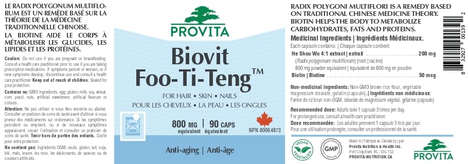 Biovit Foo-Ti-Teng de Provita Nutrition (Fabriqué au Canada) 90 capsules