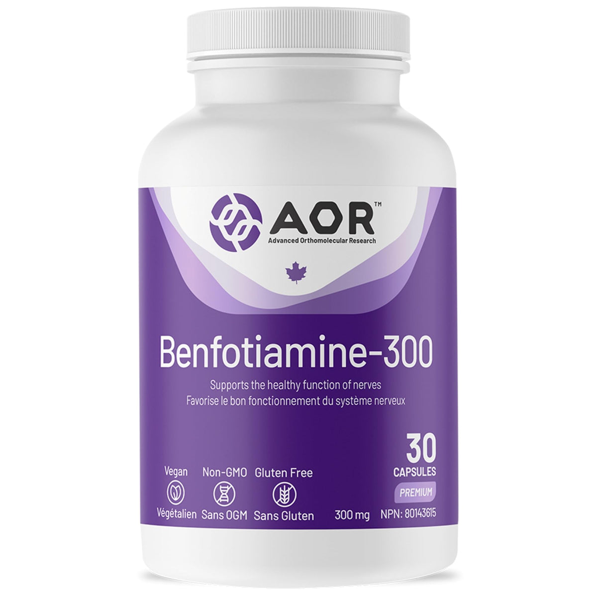 AOR Benfotiamine-300, 30 Capsules, Vitamin B1, Vegan, Gluten Free, Unflavoured, Metabolism Improvement, One a Day