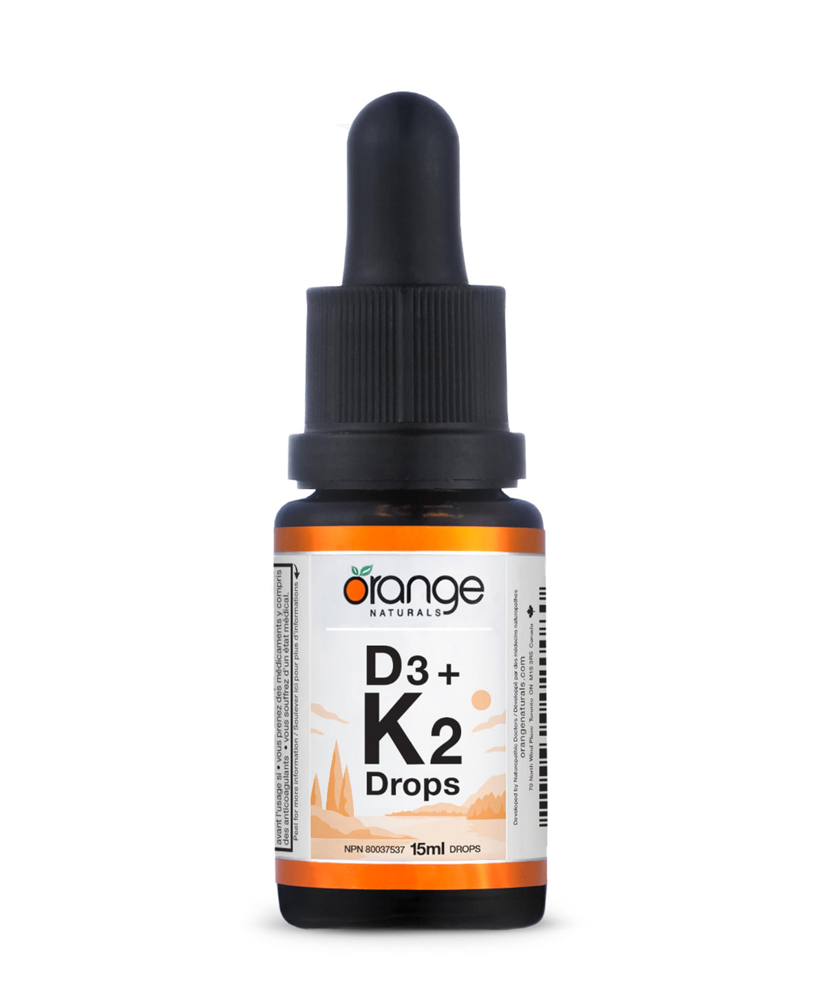 Orange Naturals Vitamin D3 K2 Drops, MCT Oil, Orange, 15 ml, 75 Day Supply